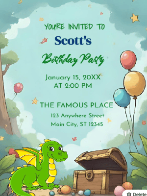 Dragon Fantasy Treasure Kids Birthday Invitation customizable template