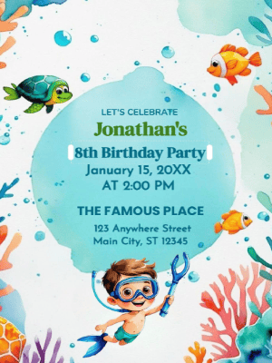 Under The Sea Theme   Kids Birthday Invitation customizable template