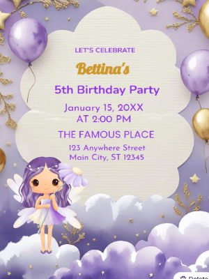 Purple and Gold   Kids Birthday Invitation customizable template