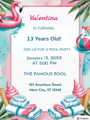 Pool Party Theme   Kids Birthday Invitation customizable template