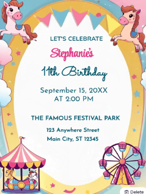 Carnival Carousel Theme   Kids Birthday Invitation customizable template