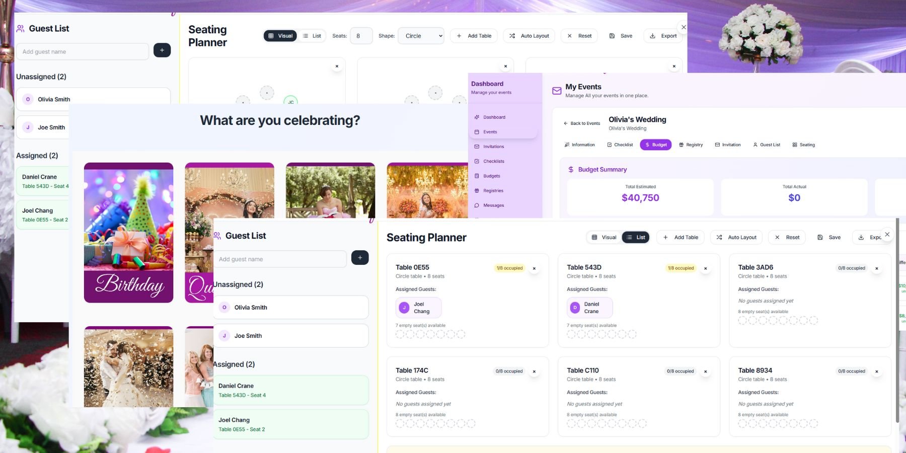 Elegant event setup with flowers and table settings