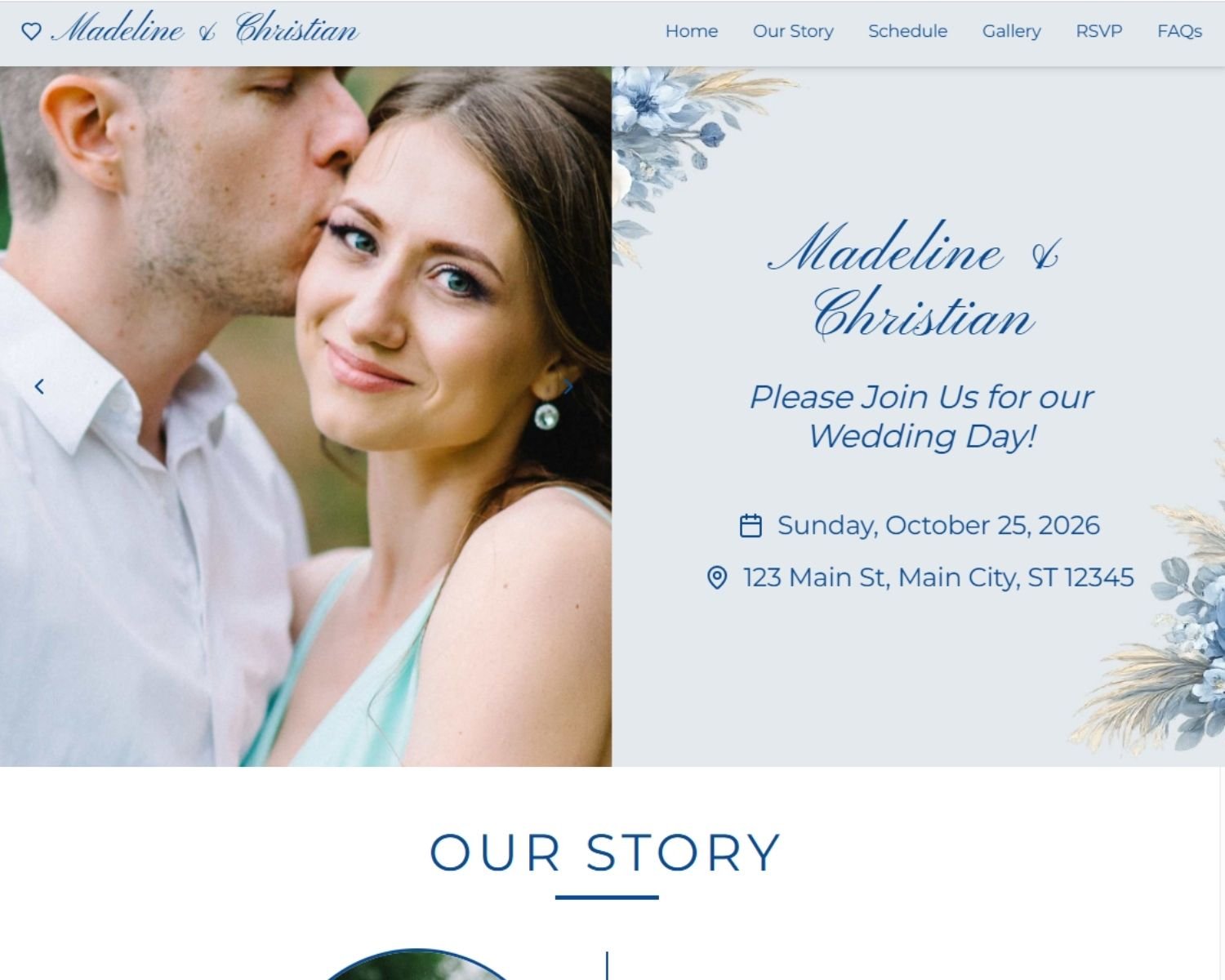 Elegant Icy Blue Overlay Wedding Website
