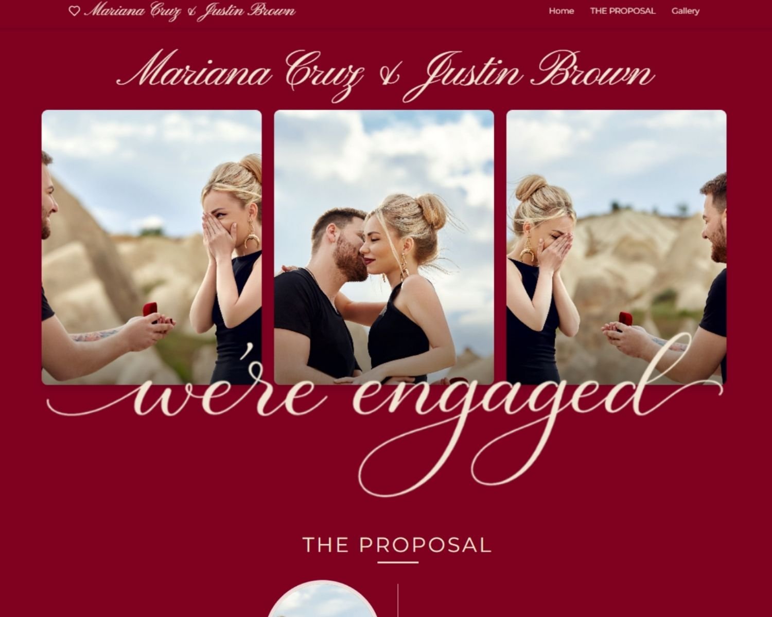 Burgandy and Champagne Wedding Engagement Announcement Website
