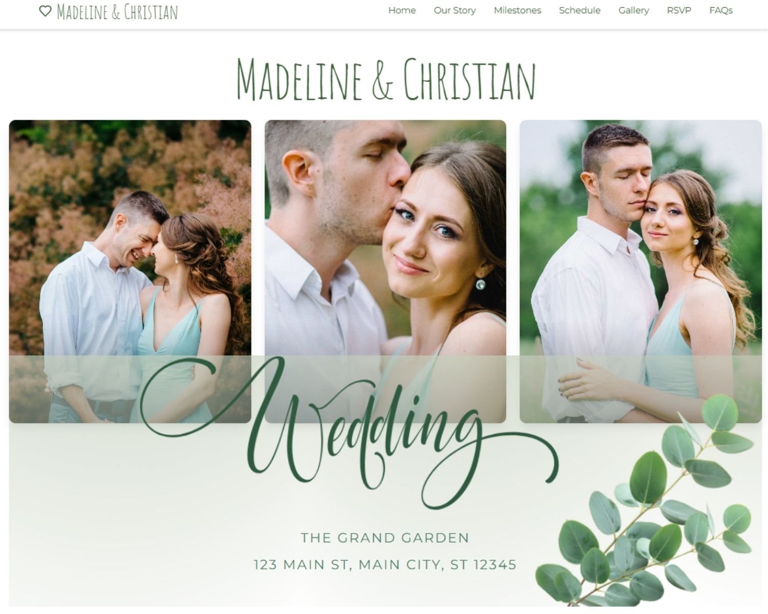 Wedding Website Eucalyptus Couple Photo Collage