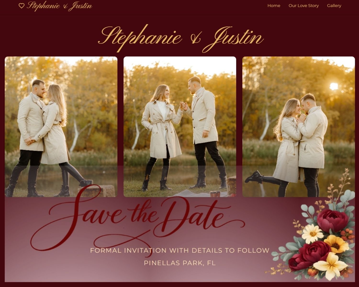 Wedding Save the Date Burgandy and Gold Websites