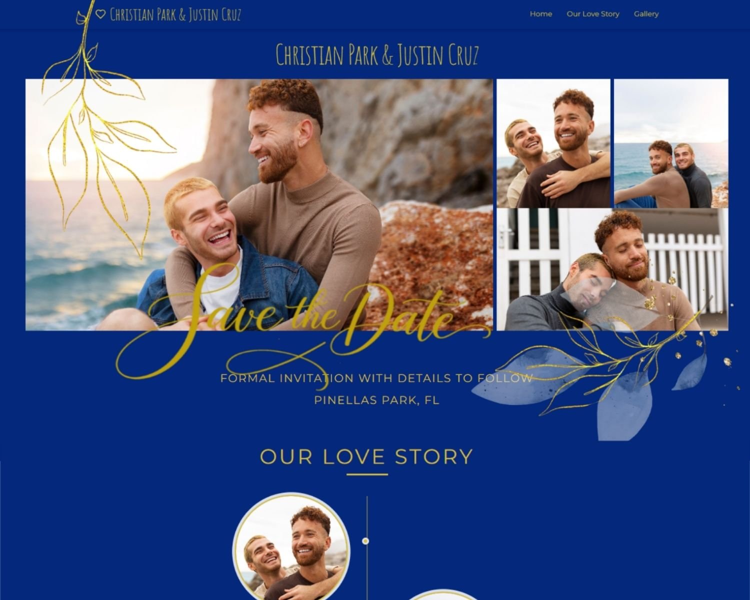 Elegant Navy Blue and Gold Were Save the Date Announcement Website