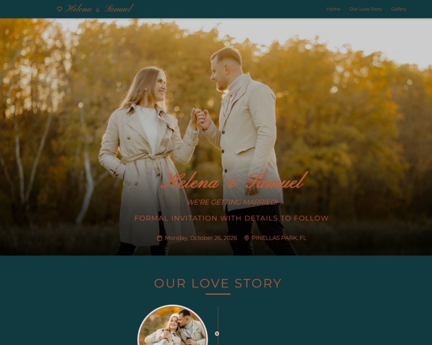 Elegant Wedding Save the Date Announcement Carousel Teal & Burnt Orange
