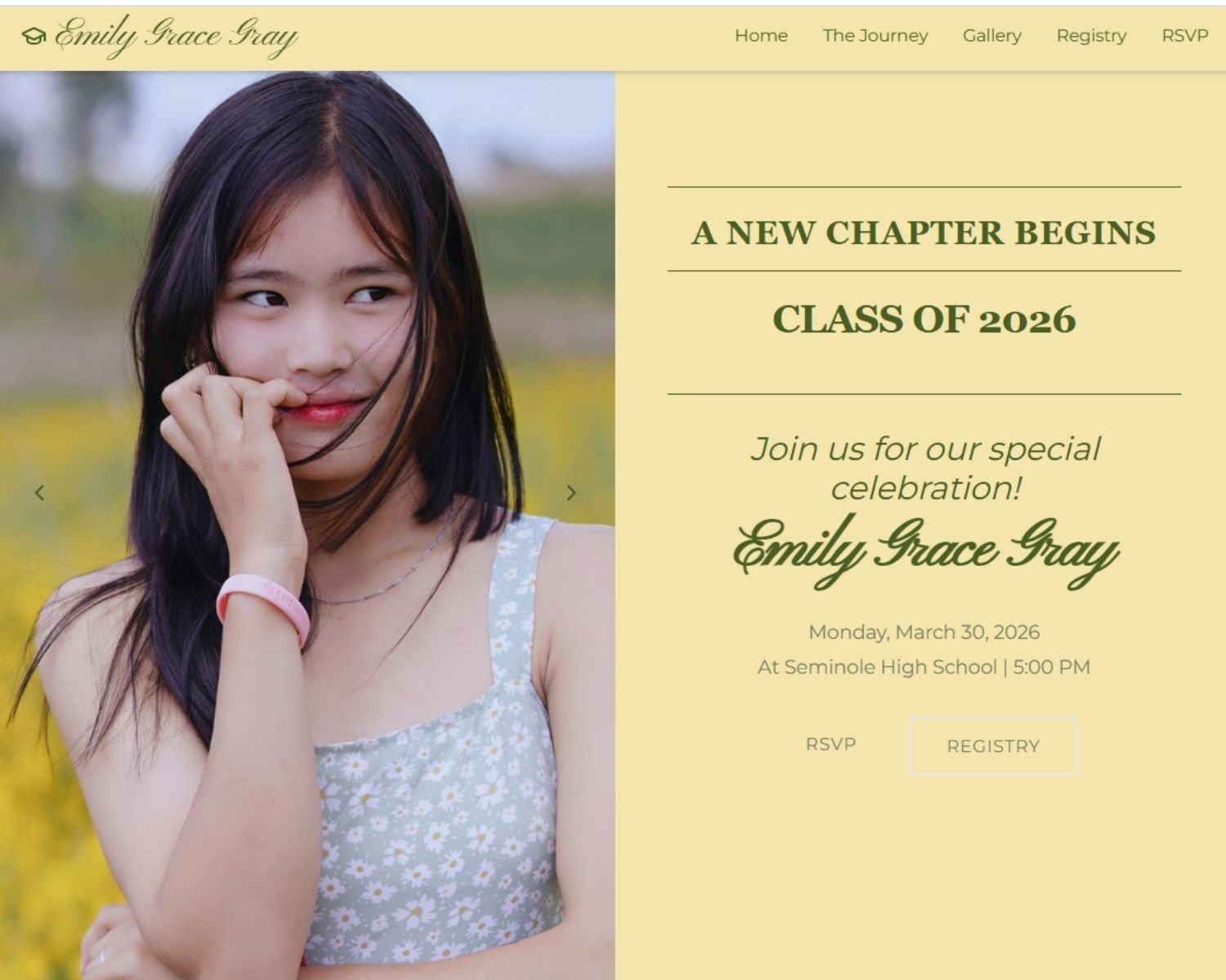 Yellow and Sage Graduation Announcement Invitation Website
