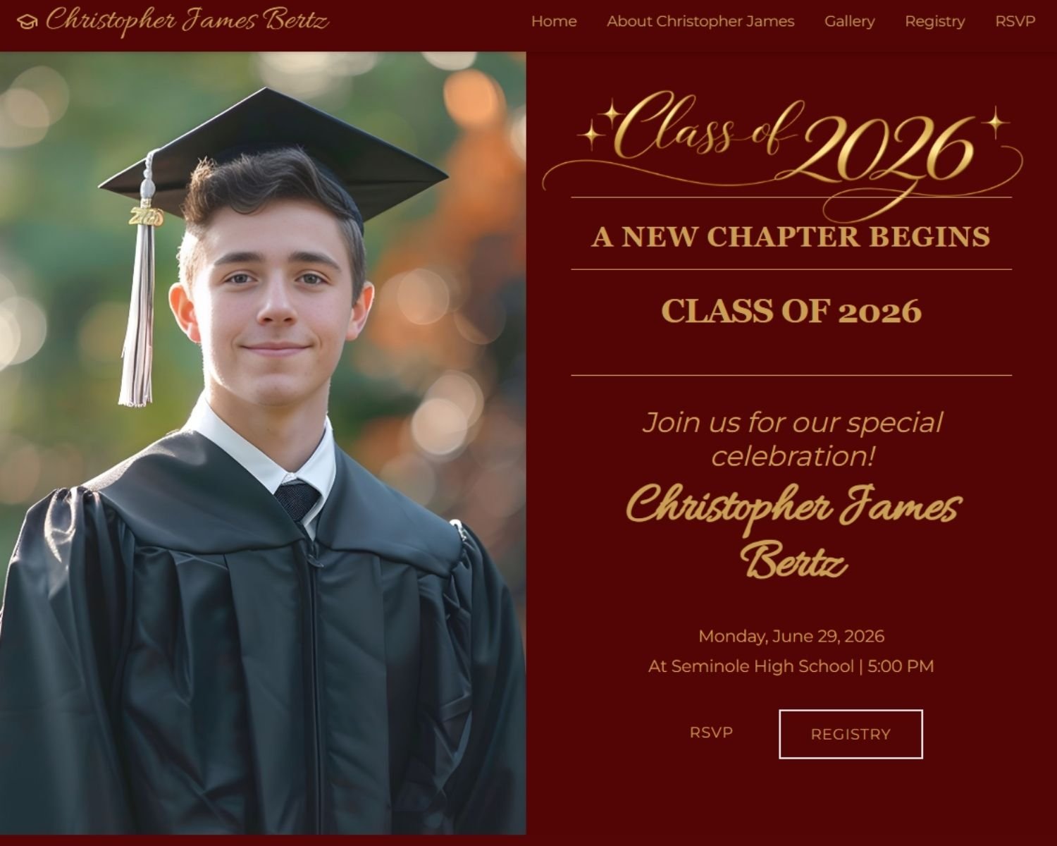 Modern Graduation Announcement and Invite Red and Gold