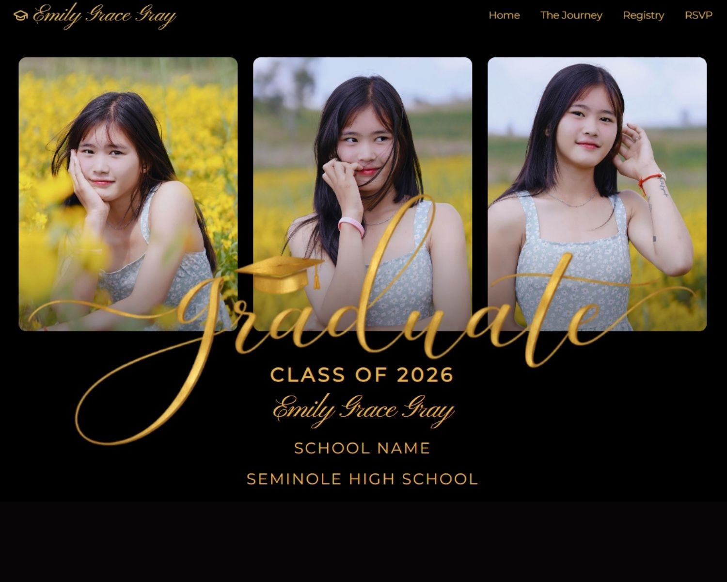 Elegant Modern Graduation Announcement  Black with Gold Graduate Overlay 