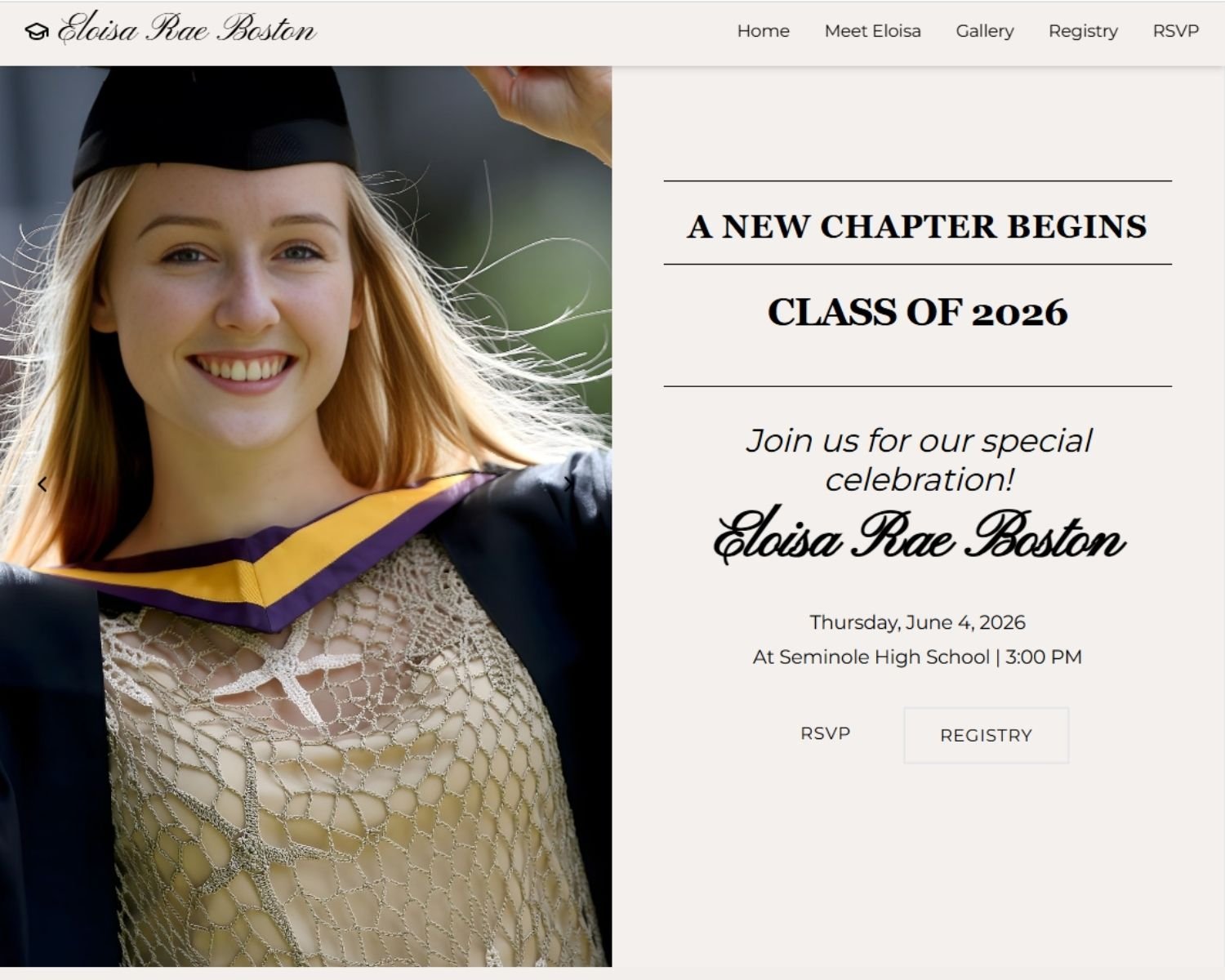Elegant Graduation Website 2 Column with Invites
