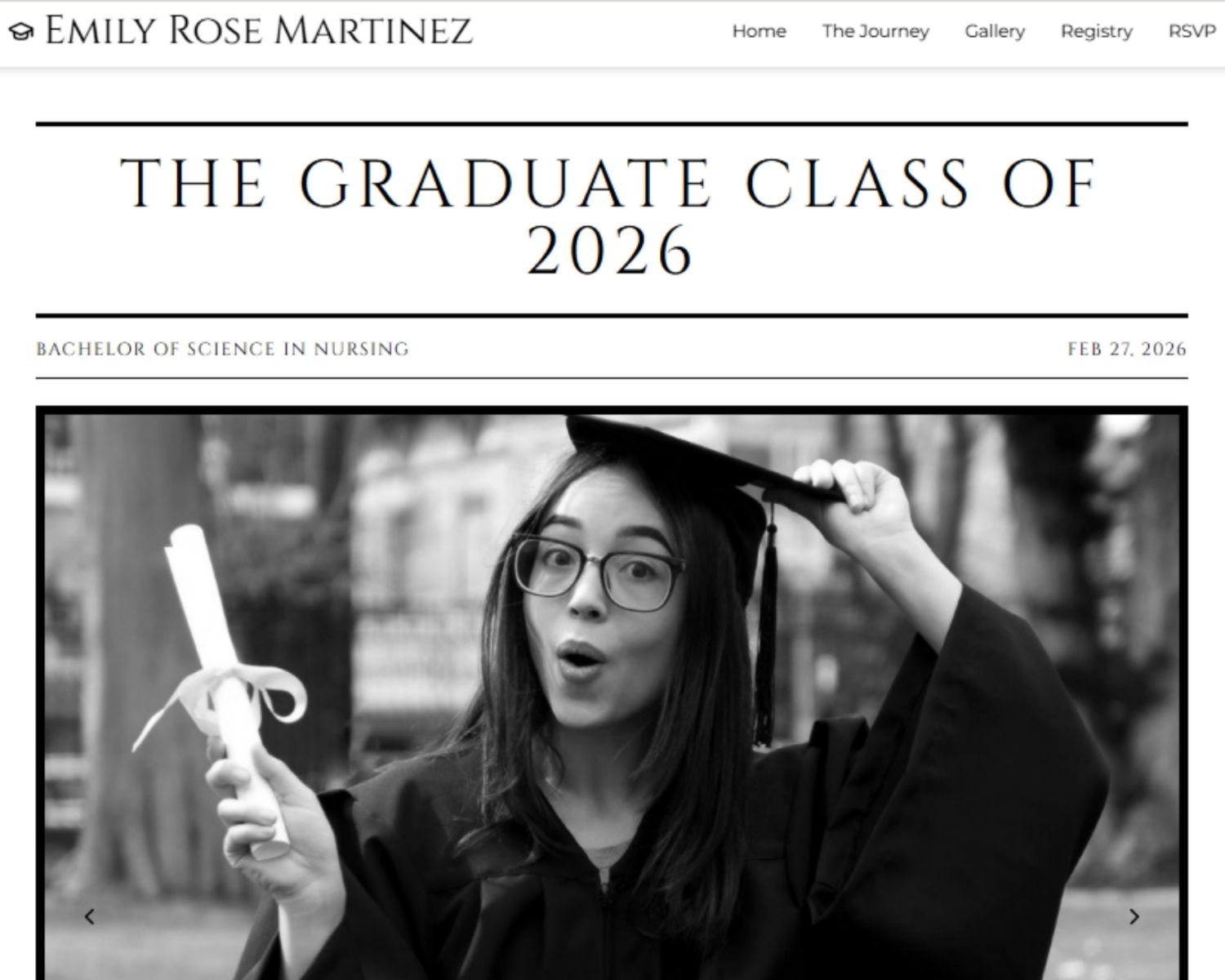 Modern Graduation NewsPaper Black and White Graduation Website