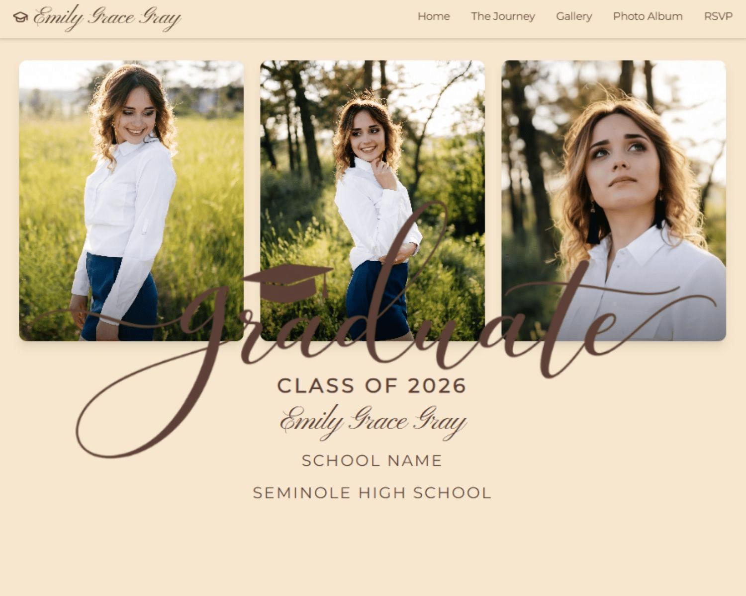 Elegant Boho Graduation Graduate Photo Website Announcement