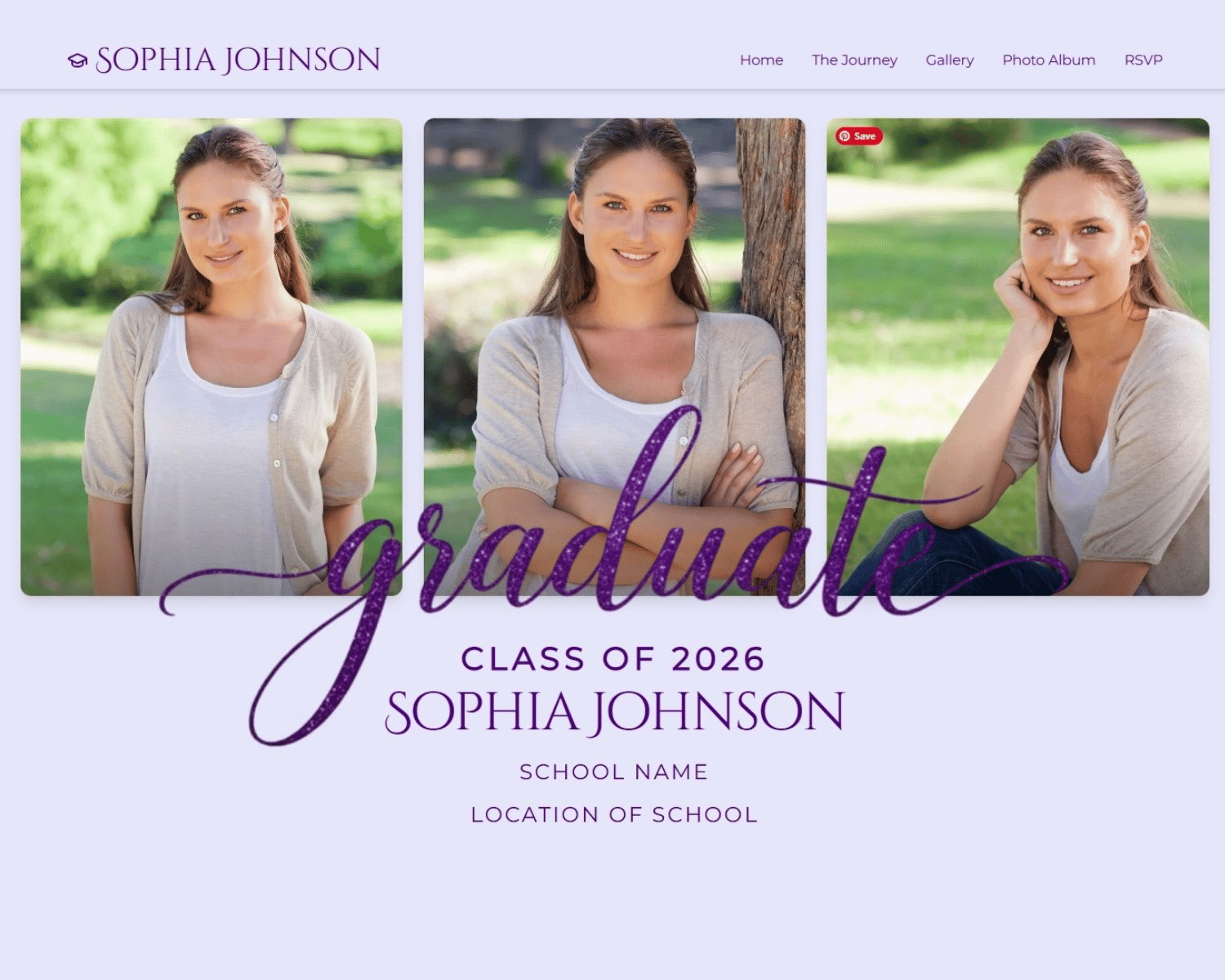 Elegant Modern Graduation Announcement Graduate Purple with Photo & RSVP