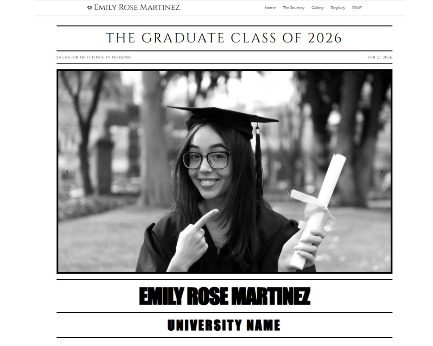 Modern Graduation NewsPaper Black and White Graduation Website