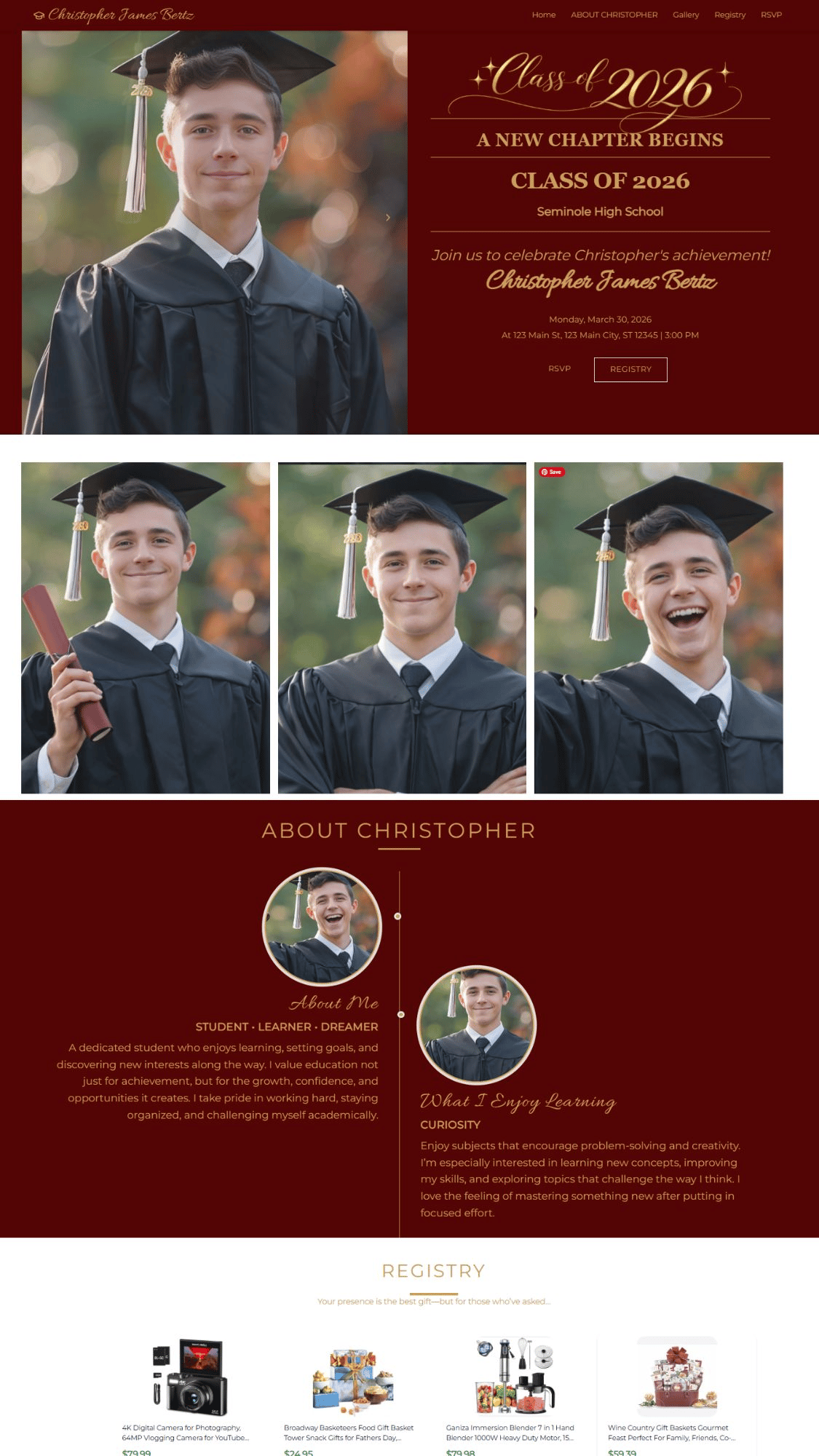 Modern Graduation Announcement and Invite Red and Gold