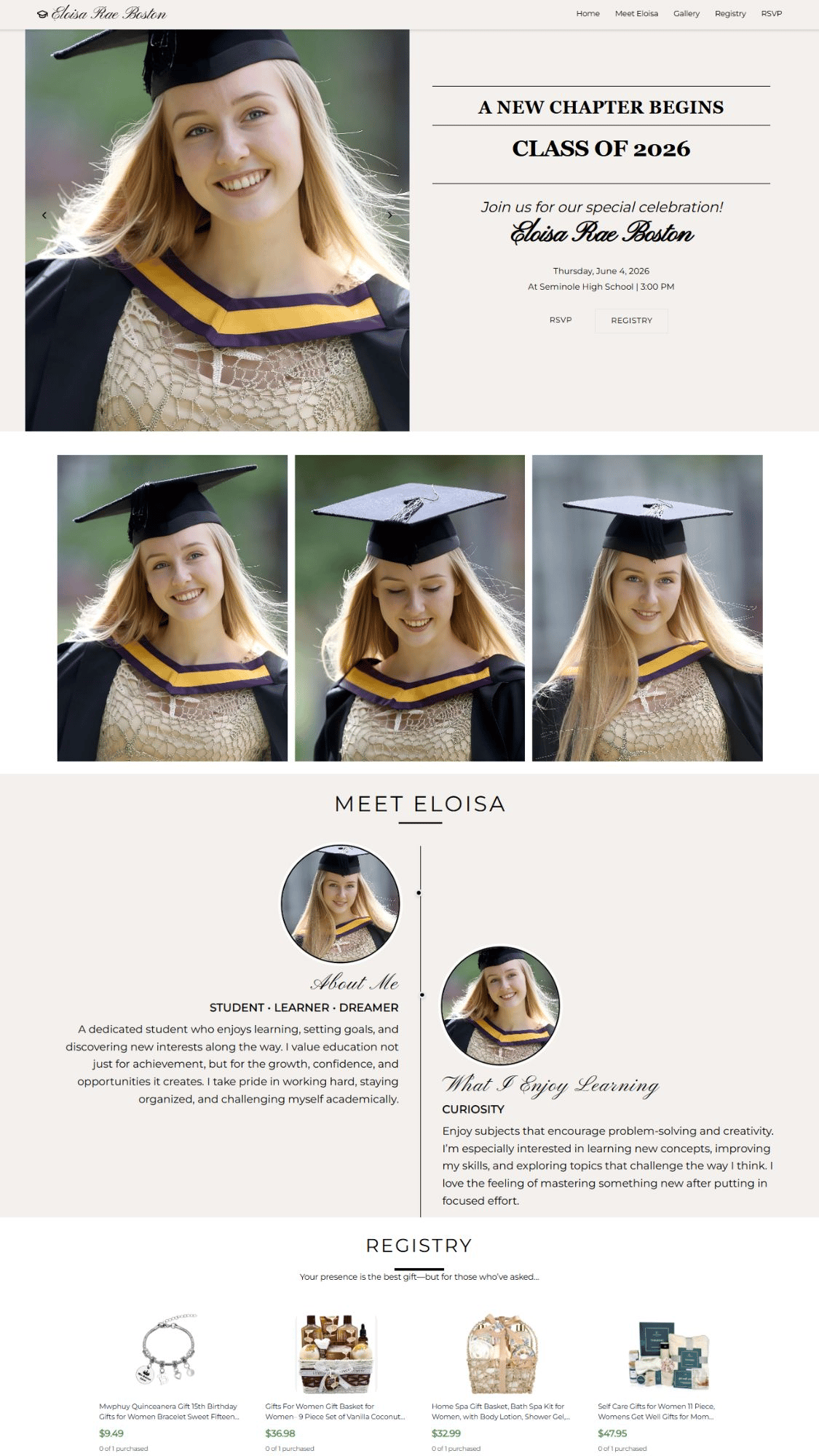 Elegant Graduation Website 2 Column with Invites