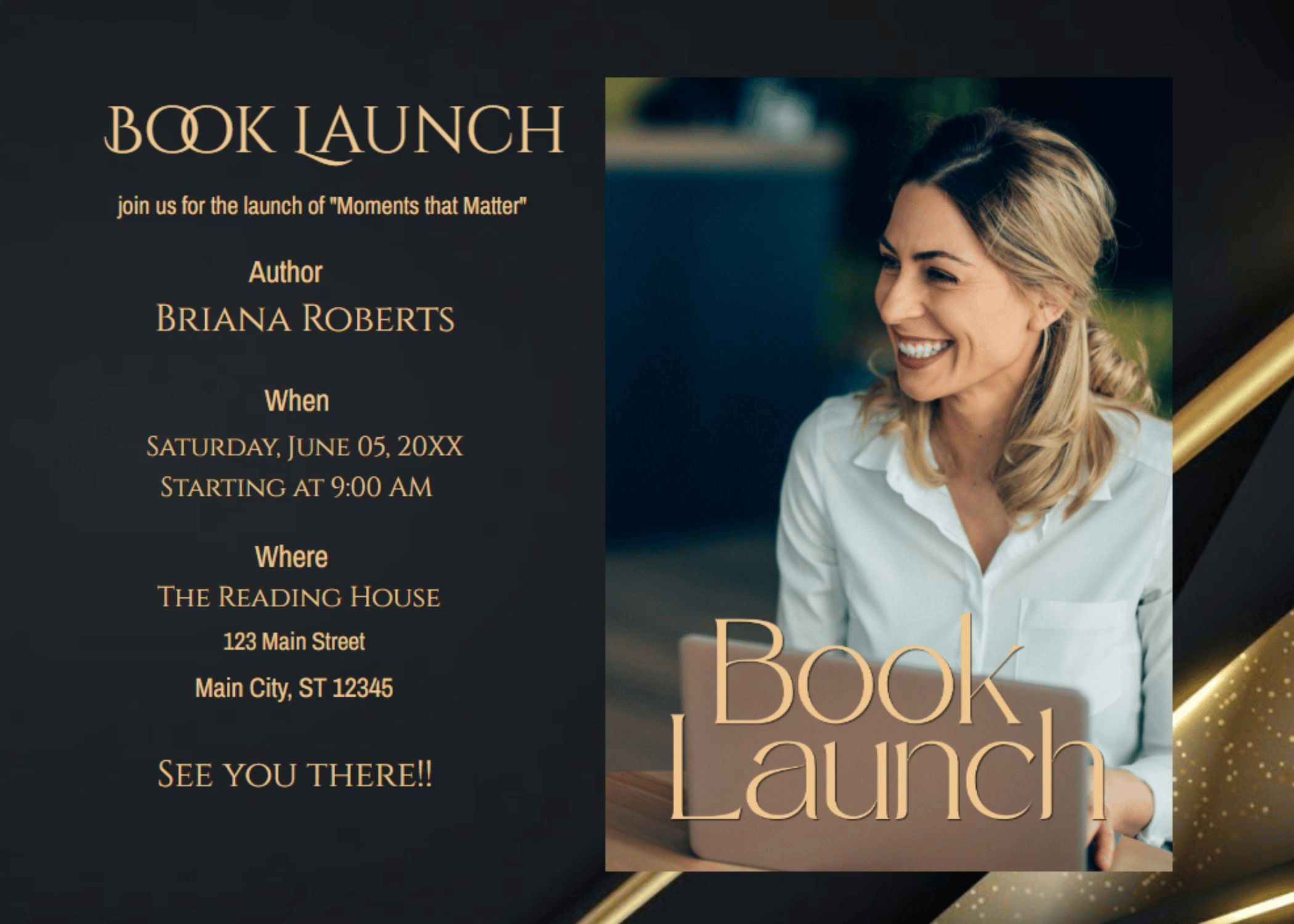 Modern Elegant Book Launch Event Page with Photo