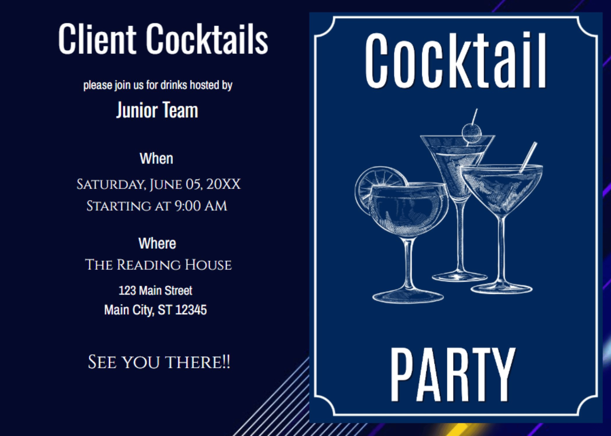 Modern Client Cocktail Party Event Page