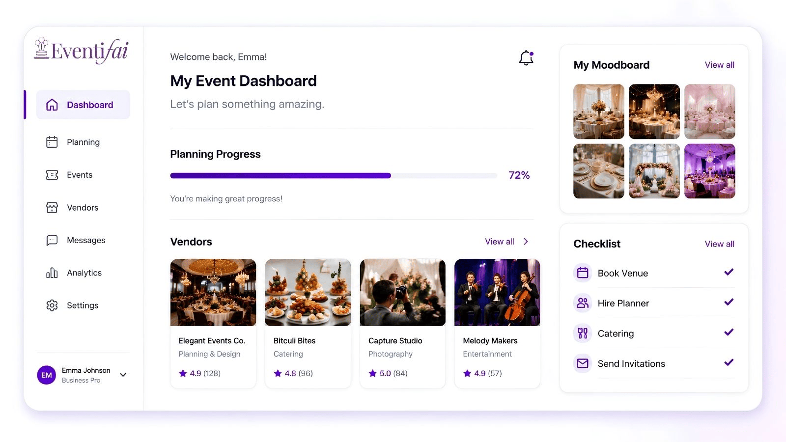 Eventifai vendor planning funnel