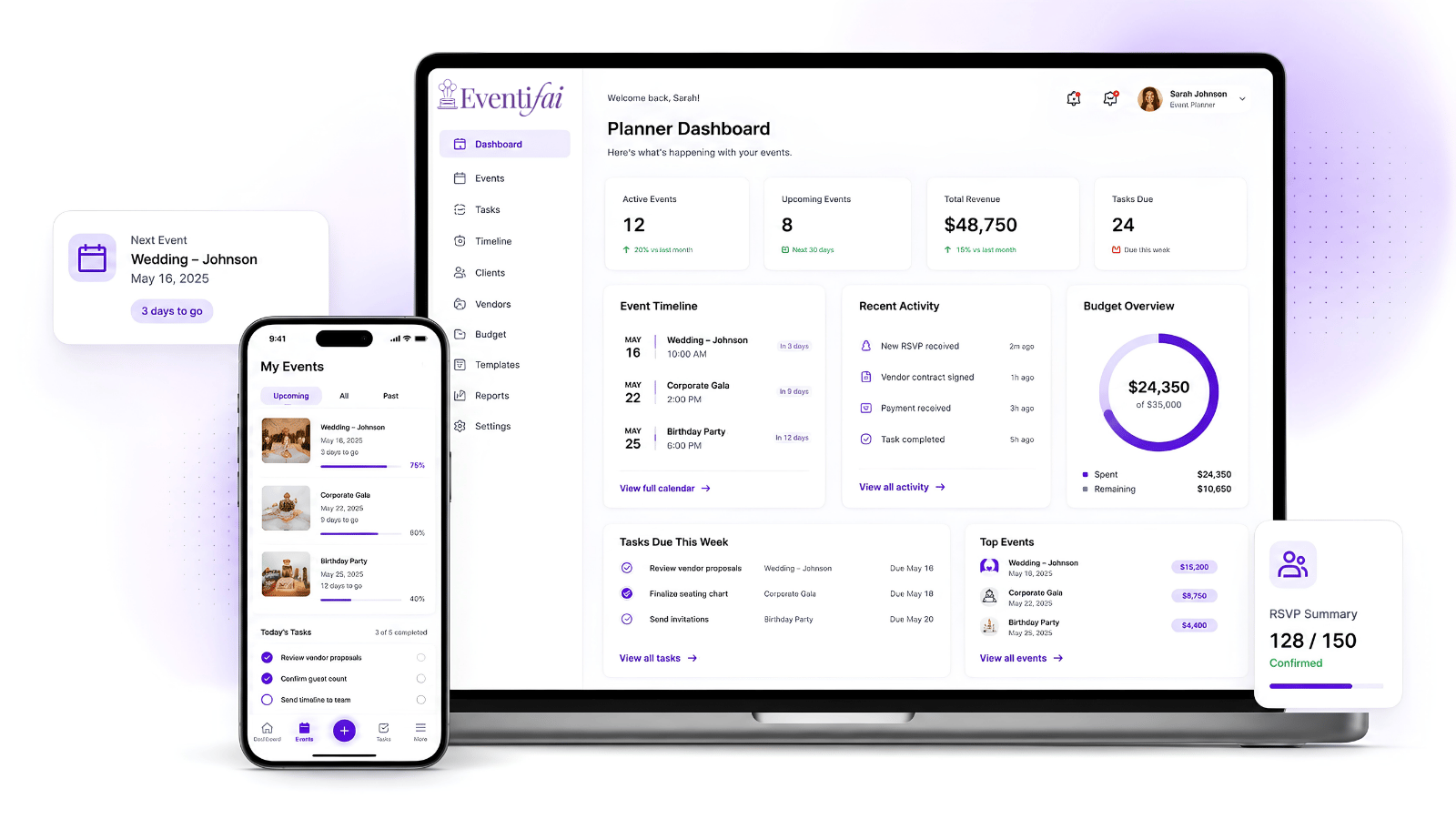 Eventifai event planner dashboard