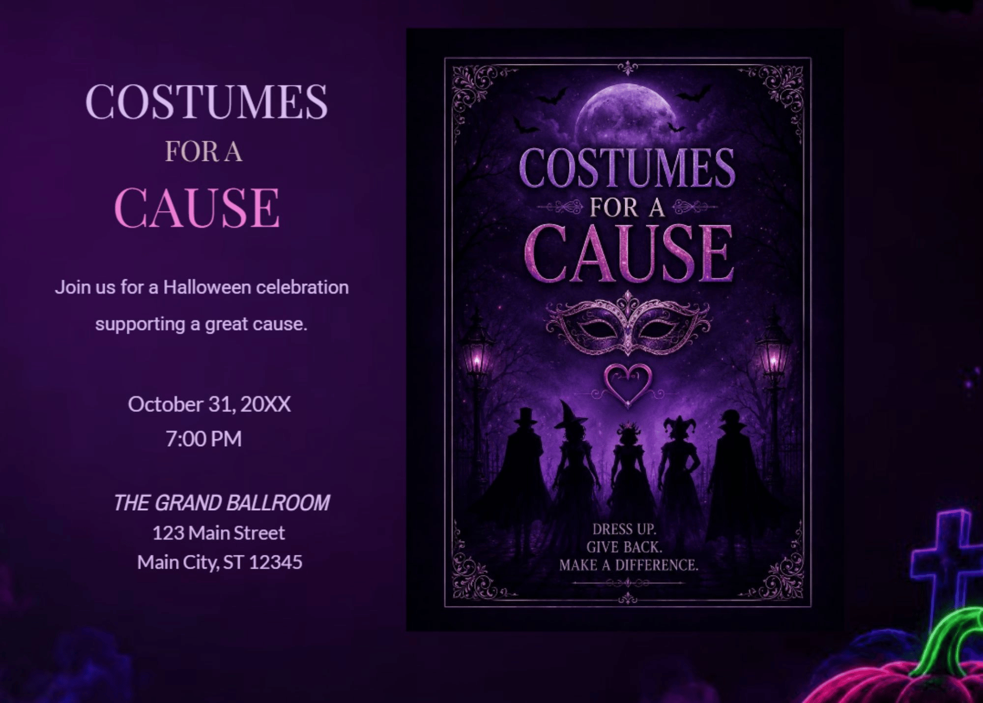 Halloween Costume for a Cause Fundraiser Party Event Page